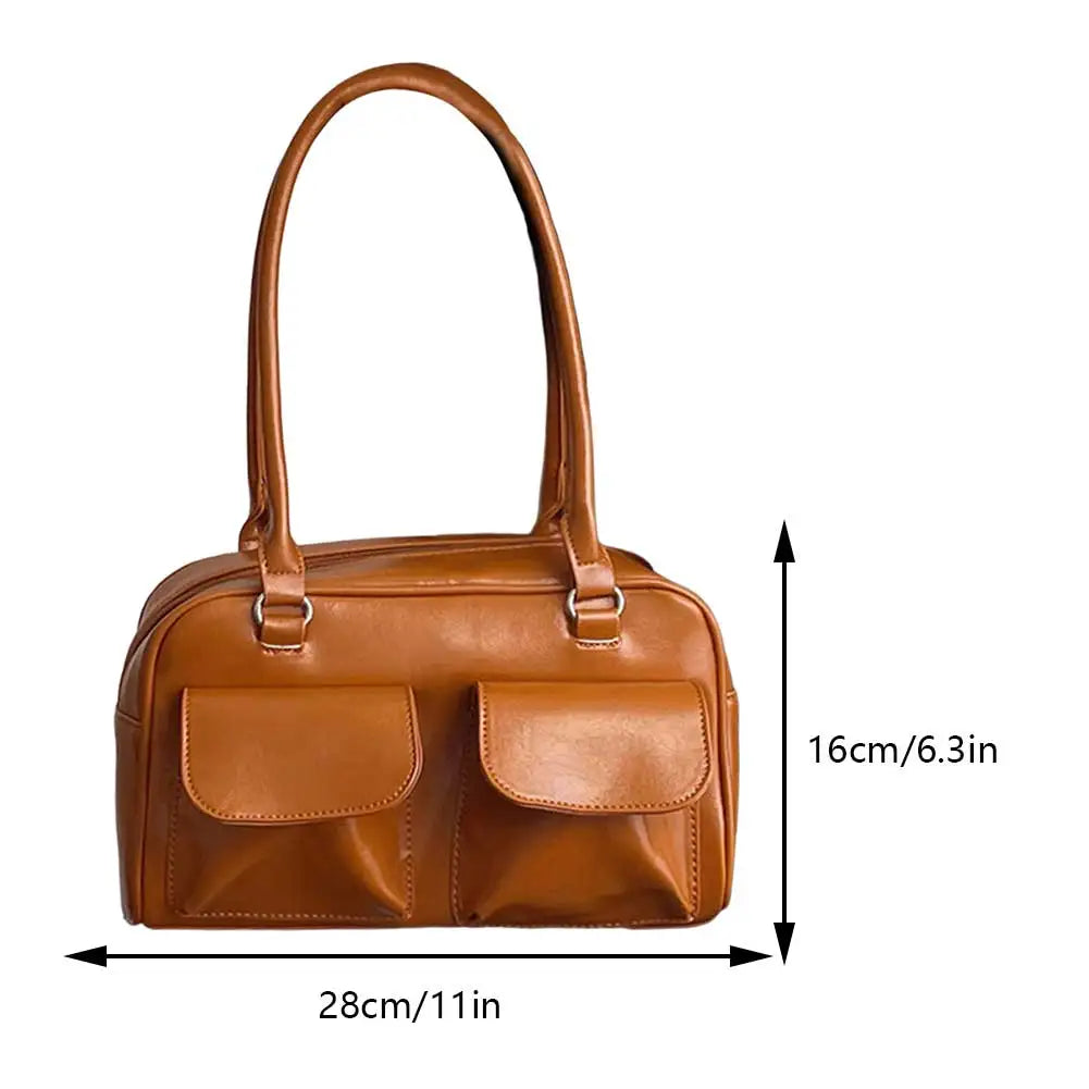 Beg Beli-Belah Beg Kulit PU Retro Wanita Beg Ketiak Pereka Pepejal Beg Ketiak Kasual Poket Berganda Beg Ketiak Tangan