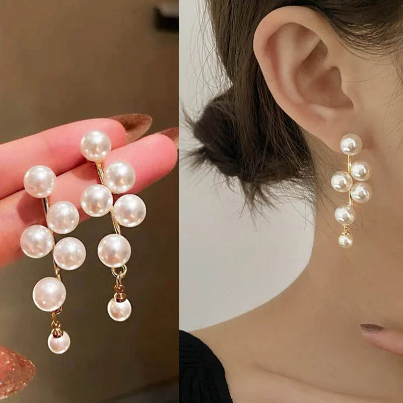 2022 New Classic Elegant Imitation Pearl Dangle Earrings For Women Crystal Long Tassel Exquisite Drop Earring Wedding Jewelry