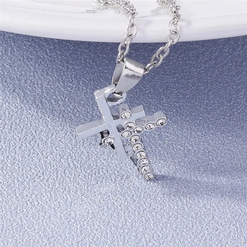Fashion Cross Necklace for Women Men Gold Silver Color Dazzling Crystal Jesus Crucifix Necklace Christian Jewelry Wholesale