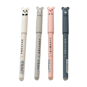 4pcs Cartoon Animals Erasable Gel Pen 0.35mm Refill Rods Kawaii Panda Pig Cat Ballpoint Pen Washable Handle For School Supplies