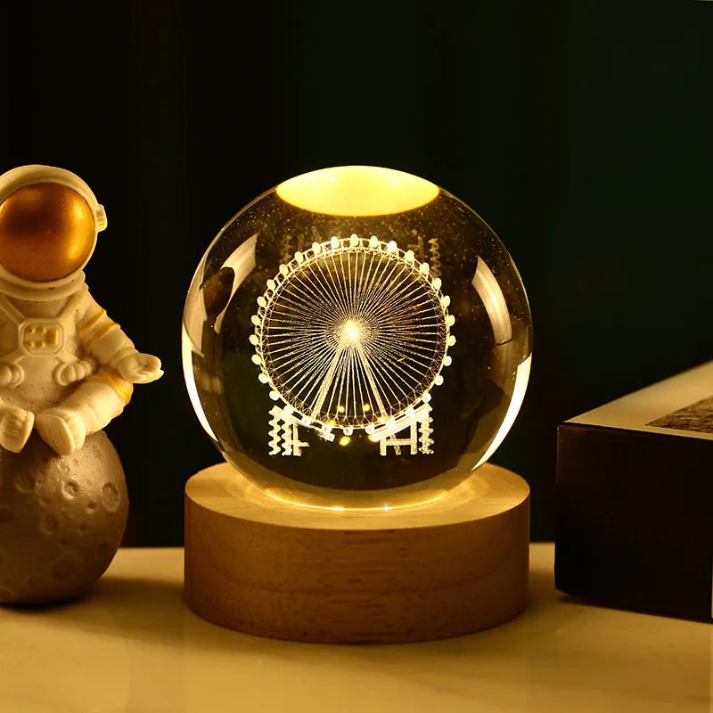 Bola Kristal 3D Kreatif Planet Galaksi Glob Kaca Bola Kristal Bulan Hiasan Desktop Tepi Katil Hiasan Rumah Hadiah Perhiasan Rumah