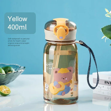 400ml Cute Water Straw Cup Sippy Kids Cartoon BPA Free Leakproof Water Bottles Bear Outdoor Portable Drink Bottle Children's Cup