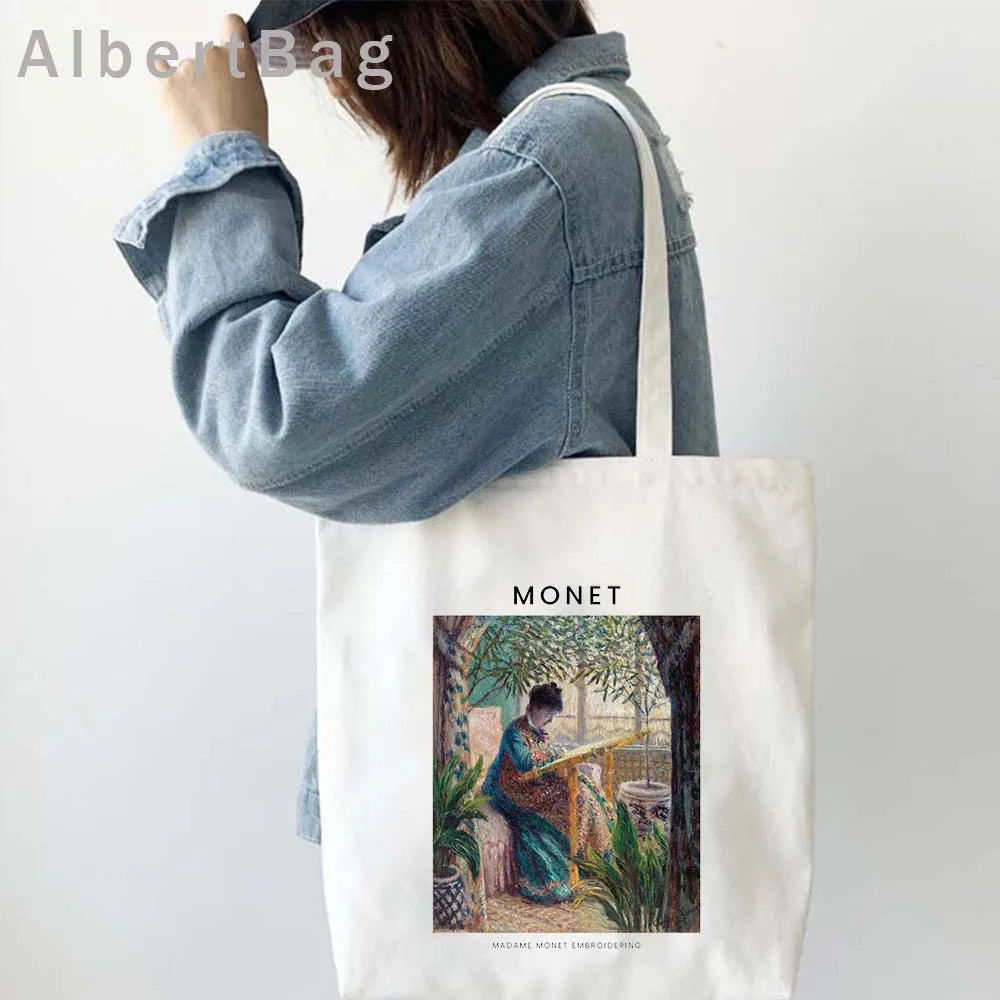 Claude Monet Water Lilies Landscape Watercolor Paintings Shopper Canvas Tote Bag Harajuku Women Shoulder Bag Girl Cotton Handbag