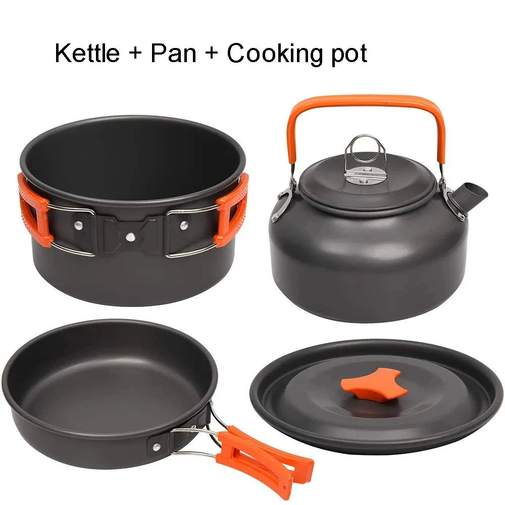 Set Memasak Perkhemahan Alat Memasak Perkhemahan Perjalanan Pinggan Makan Set Berkelah Luaran Teko Untuk 2-3 Periuk Tidak melekat Peaple Set pelbagai jenis