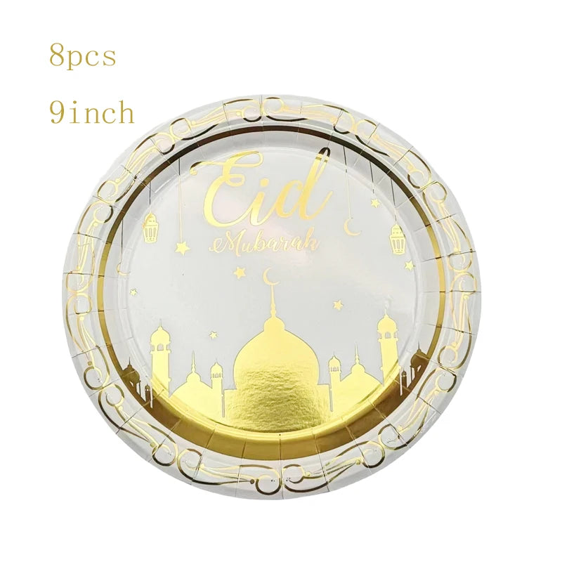 Eid Mubarak Pinggan Kertas Pakai Cawan Napkin Pesta Haji Muslim Islam Hone Party Ramadan Kareem Bekalan Hiasan Meja