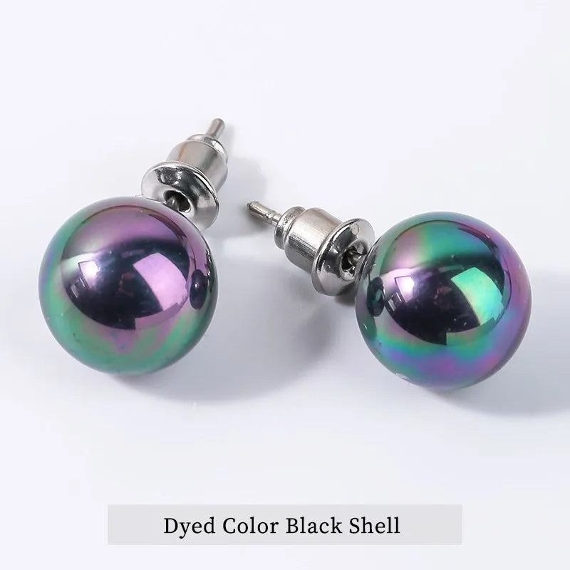 Change Better Natural Stone Amethyst Tiger Eye Agate Round Beads Earring Women Fashion Simple Stainless Steel Crystal Ear Studs