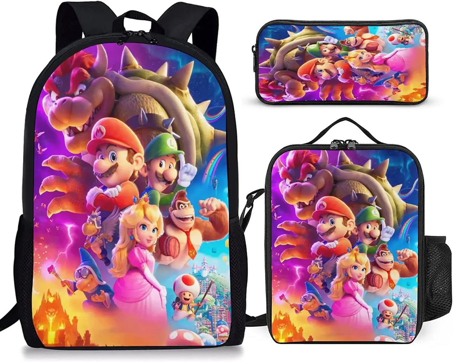 Three-piece Set of Cartoon Game Characters Mario Blue Hedgehog Backpack Student Bag Shoulder Bag Pencil Bag Backpack Women