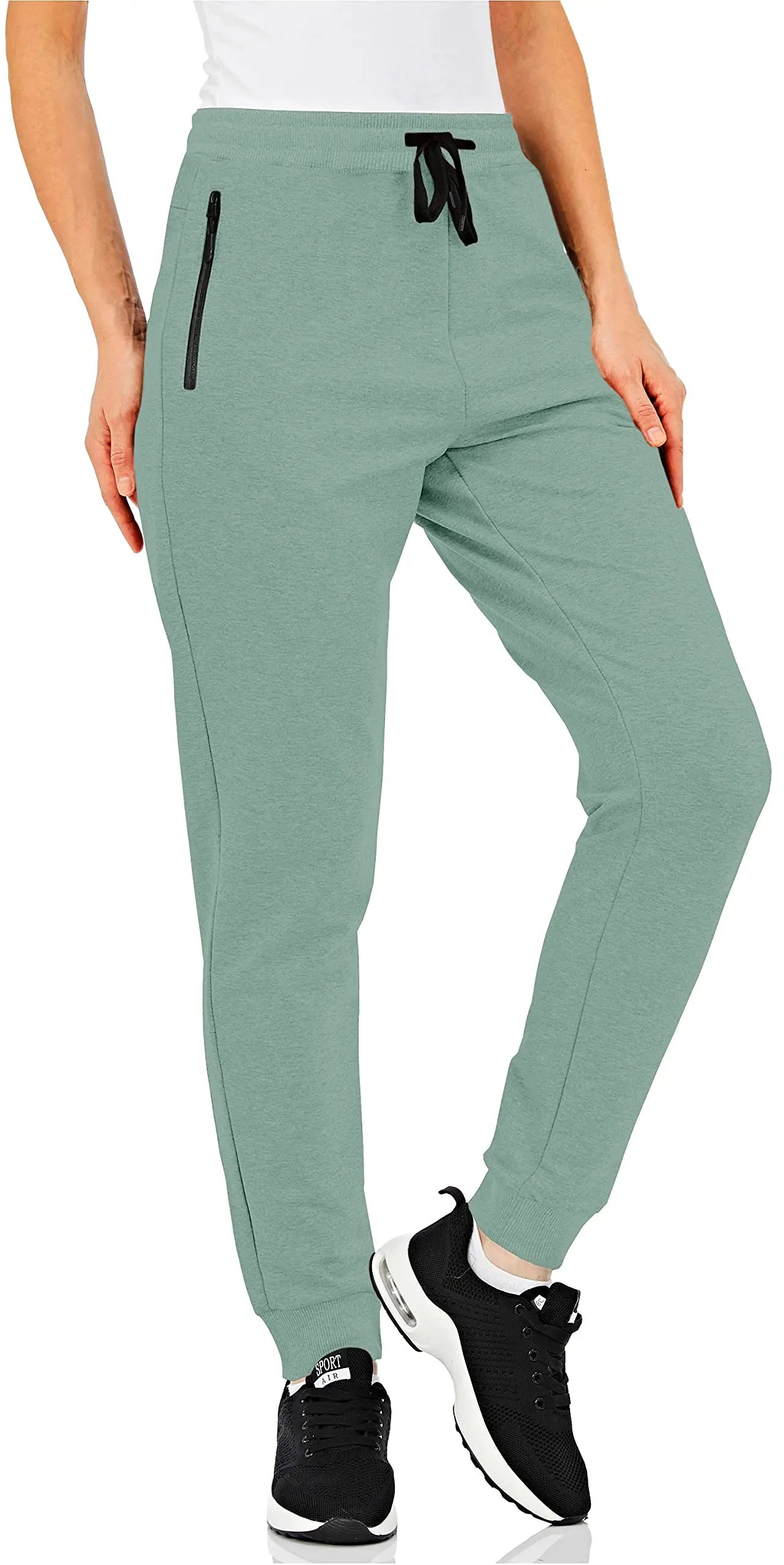 TACVASEN Cotton Jogger Seluar Wanita Kasual Hiking Seluar Panjang Poket Zip Bernafas Pinggang Serut Seluar Peluh Luaran