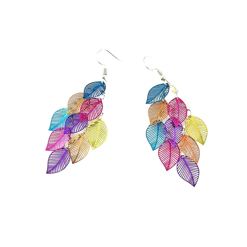 Vintage Hollow Leaves Drop Earrings for Women Bohemian Colorful Long Dangle Earrings 2024 Fashion Jewelry boucle oreille femme