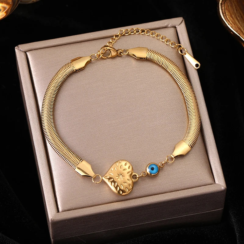 Gelang EILIECK 316L Keluli Tahan Karat Warna Emas untuk Wanita Gelang Rantai Pautan Gaya Mudah Fesyen Trendi Hadiah Barang Kemas Tidak Luntur
