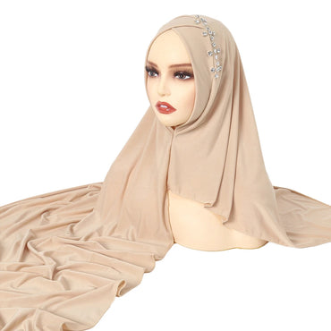 RIMAIRE Elastic and Comfortable Pure Color Muslim Hijab with Diamond Decoration New Fashion Muslim Women Clothing Plain Scarf