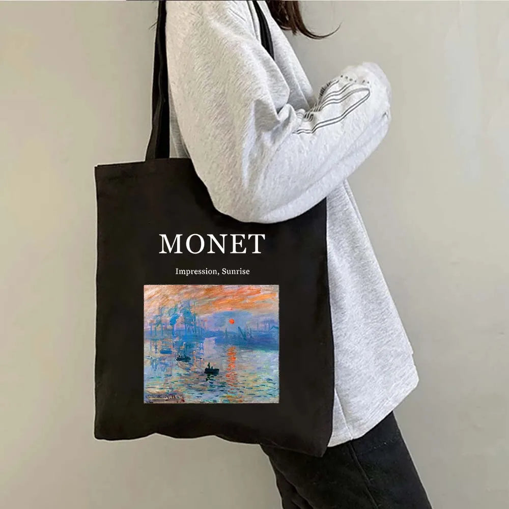 Claude Monet Water Lilies Landscape Watercolor Paintings Shopper Canvas Tote Bag Harajuku Women Shoulder Bag Girl Cotton Handbag