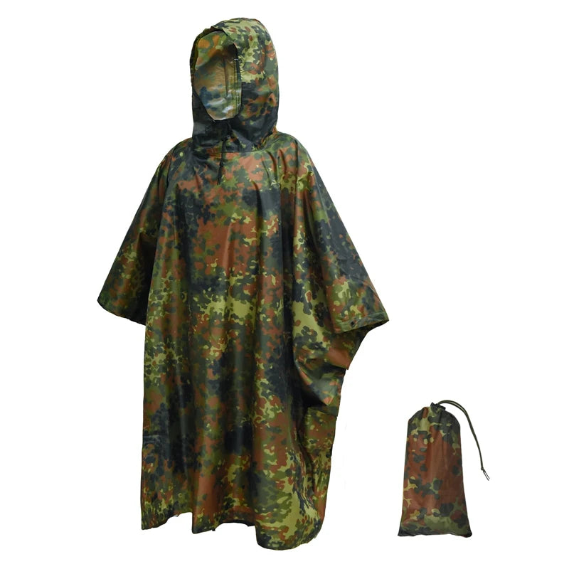 Lelaki Kedap Air Zipper Camo Baju Hujan Kedap Air Kot Hujan Lelaki Baju Hujan Wanita Awning Khemah Hujan Motosikal Hujan Ponco