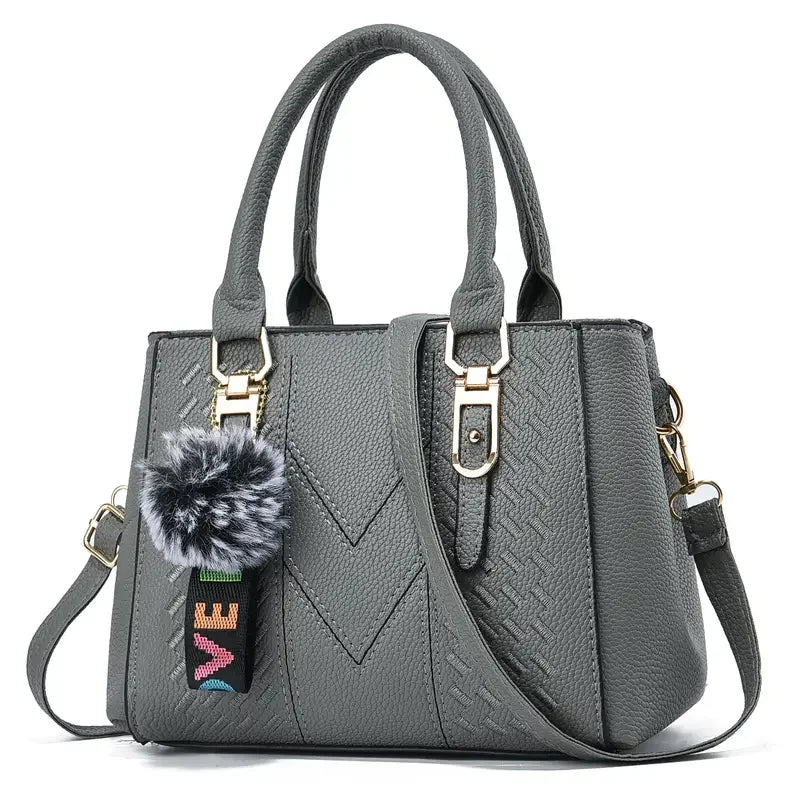 Beg Satchel Terperinci Sulaman, Beg Selempang Kulit PU Bergaya, Dompet Tangan Berganda Wanita Dengan Loket