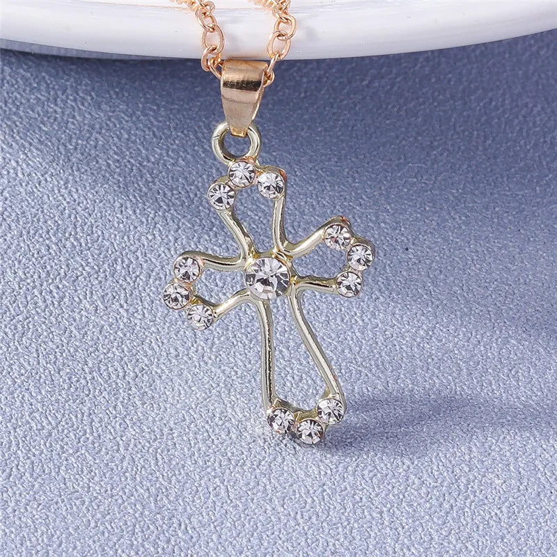 Fashion Cross Necklace for Women Men Gold Silver Color Dazzling Crystal Jesus Crucifix Necklace Christian Jewelry Wholesale