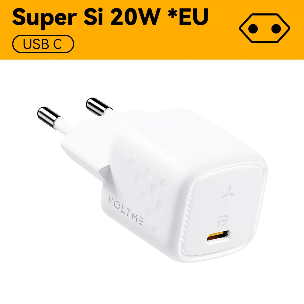 VOLTME 20W Mini USB Type C Pengecas Pengecas Cepat Pengecas Cepat QC4.0 3.0 untuk iPhone 12 Pro Samsung Xiaomi Pengecas Telefon