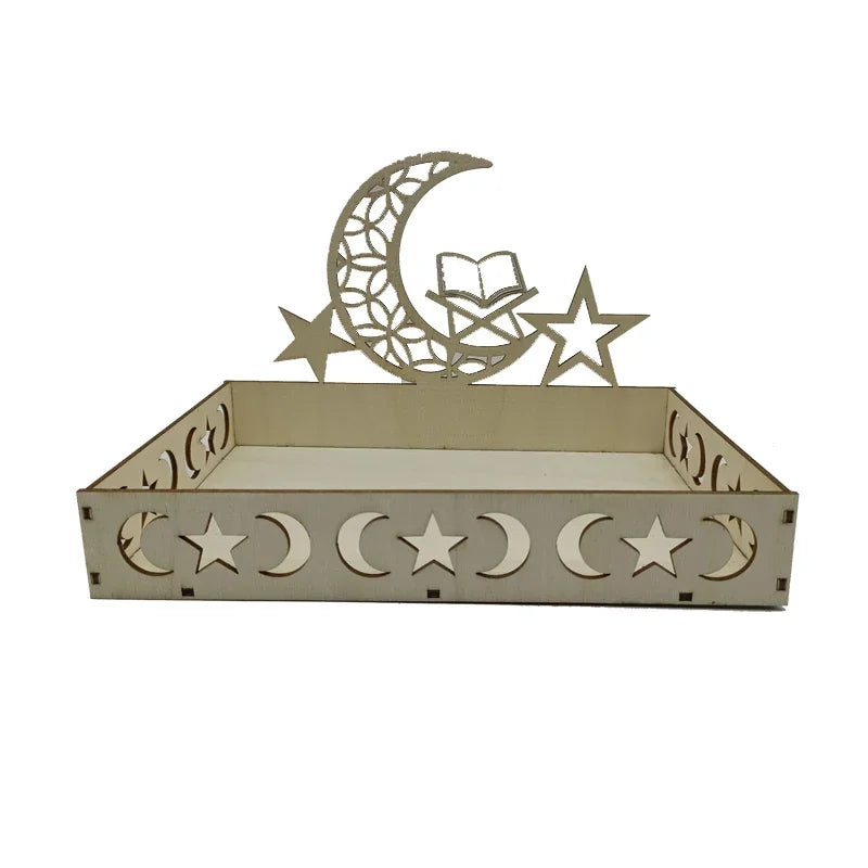 Eid Mubarak Wooden Food Tray Ramadan Decoration for Home 2025 Islamic Muslim Party Decoration Ramadan Kareem Eid Al Adha gift
