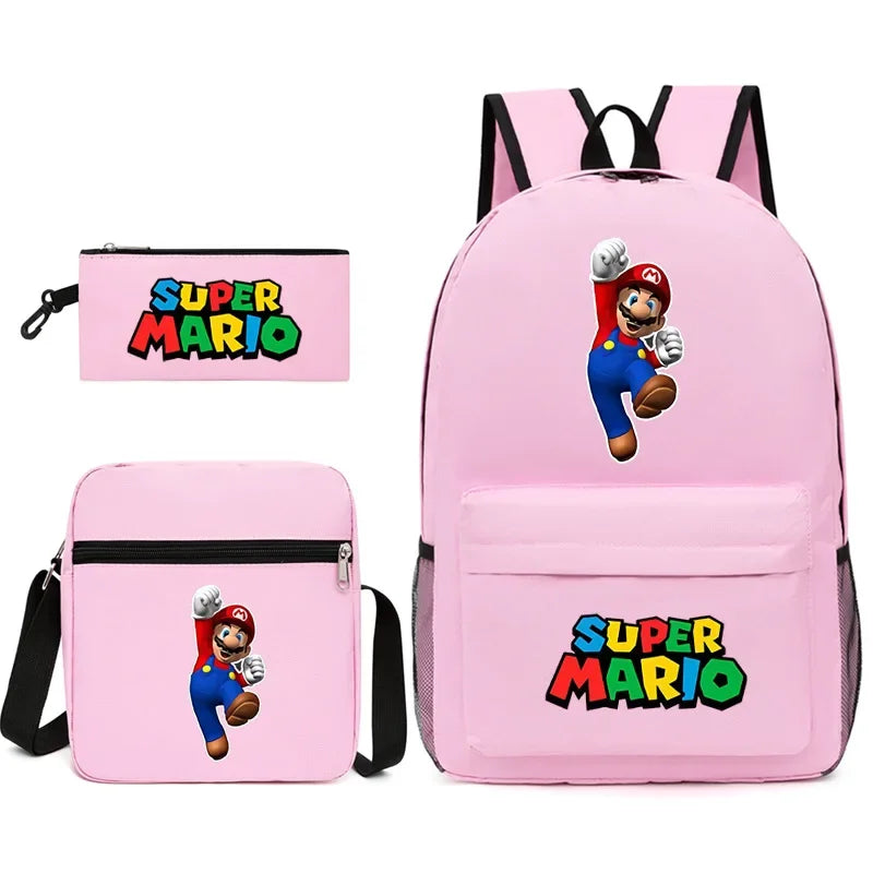 Three-piece Set of Cartoon Game Characters Mario Blue Hedgehog Backpack Student Bag Shoulder Bag Pencil Bag Backpack Women