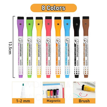 8/12 Clolors Pen Papan Putih Magnetik Boleh Dipadam Penanda Padam Kering Penanda Berasaskan Air Penanda Grafiti Penanda Kelengkapan Pejabat Sekolah