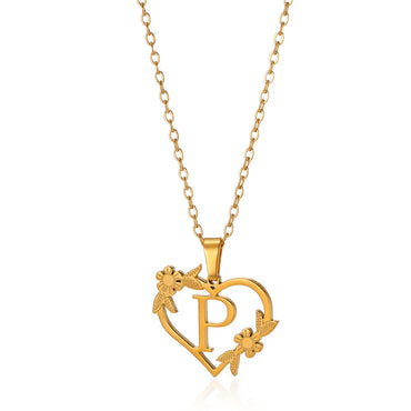 Personalized and Creative 18k Gold Plated Stainless Steel Love Flower Hollow Heart English Letter Necklace