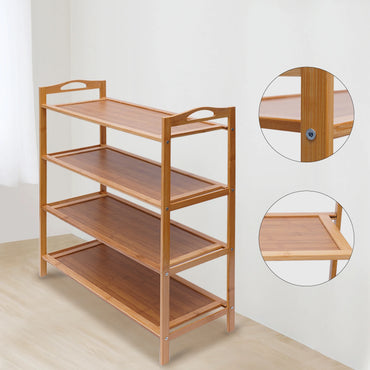 4 Tier Open Shoe Storage Shelf Bamboo Shoe Rack Organizer Wood Entryway Shoe Display Shoe Holder