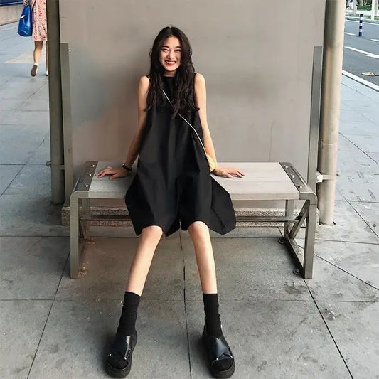 Rompers Women Harajuku Solid Trendy Korean Chic Sleeveless Clothes Cargo Retro O-Neck Preppy Girls Playsuits New Streetwear Ins