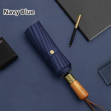 Automatic Wooden Handle Umbrella Durable Using Windproof Umbrellas Business Men Automatic Umbrellas Extra Large Folded Umbrella