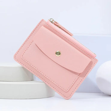 Dompet Kulit Wanita Dompet Ringkas Wanita Zip Mini Pepejal Pemegang Berbilang Kad Syiling Dompet Pendek Dompet Kecil Ramping Pengait Zip