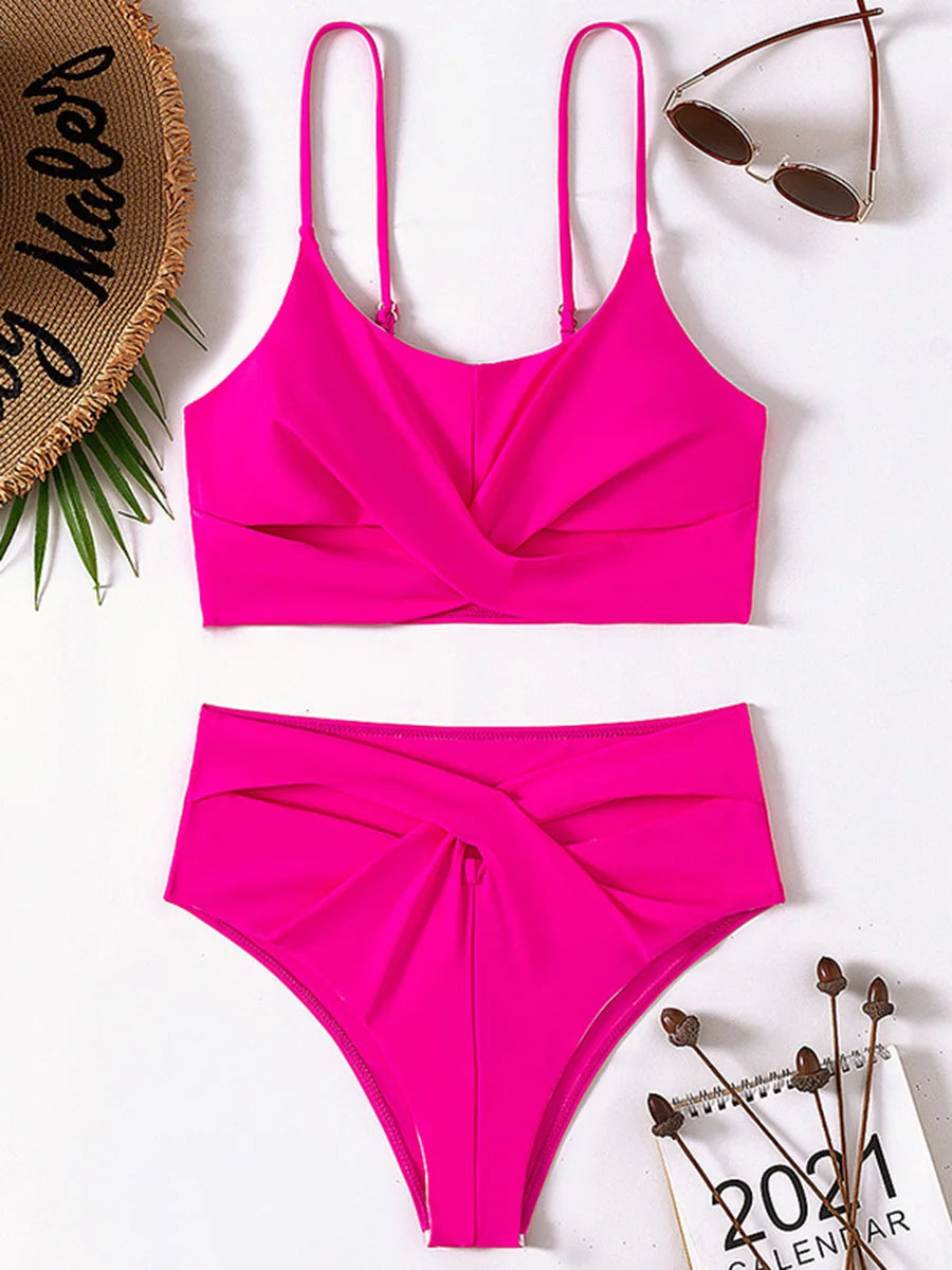 2024 Seksi Berkilat Glitter Bikini berkilauan pakaian renang pinggang tinggi Wanita pakaian renang wanita Twist Bandeau bikini set Bathers pakaian mandi