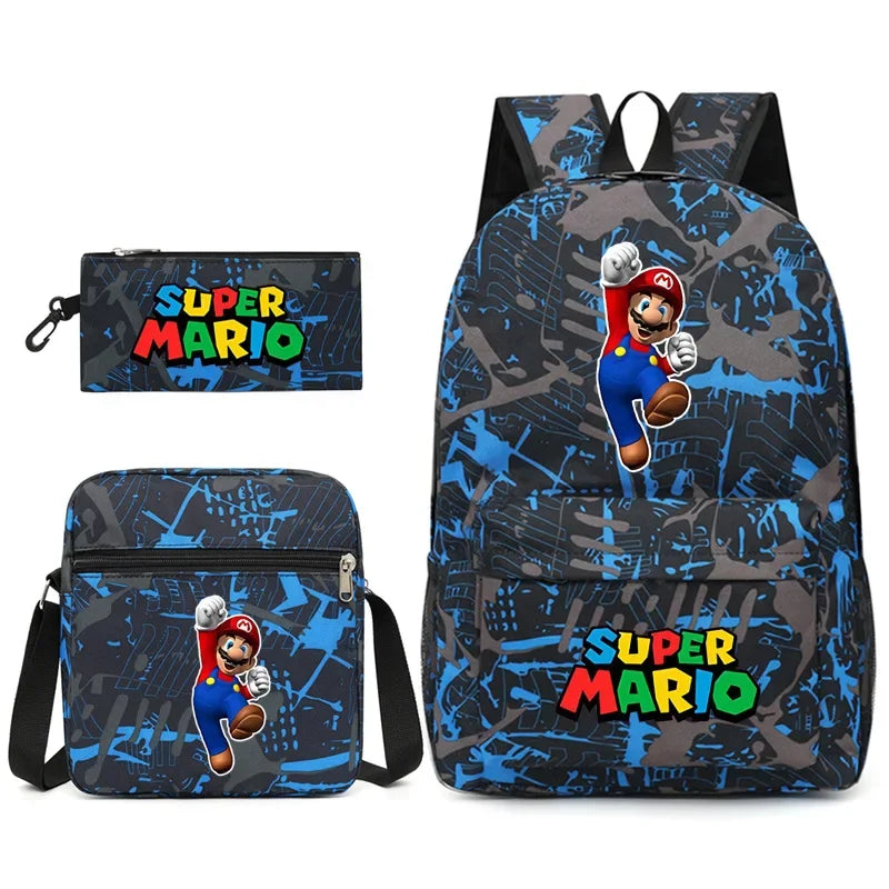 Three-piece Set of Cartoon Game Characters Mario Blue Hedgehog Backpack Student Bag Shoulder Bag Pencil Bag Backpack Women