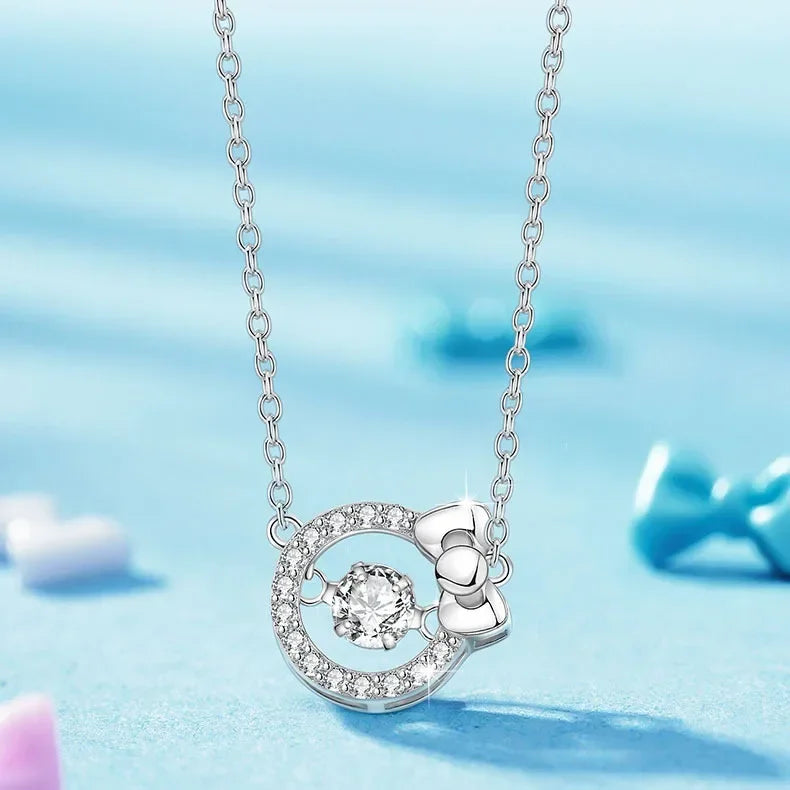 Kalung Hello Kitty Sanrio Watak Anime Pink Peach Heart Crystal Cat Gelang Tolak Tarik Loket Hiasan Pasangan Hadiah Gadis