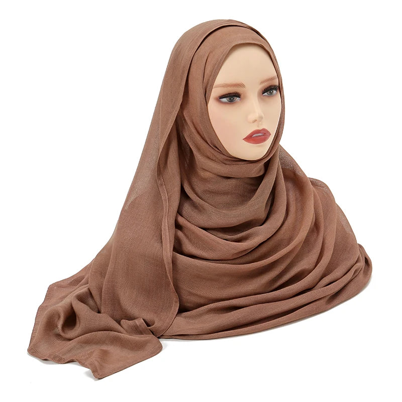 Tudung Muslimah untuk Wanita Selendang Nipis Polos Selendang Femme Musulman Lembut Viscose Rayon Tudung Kepala Serban Islami 200x85cm