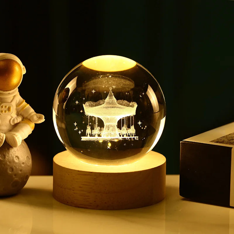 Bola Kristal 3D Kreatif Planet Galaksi Glob Kaca Bola Kristal Bulan Hiasan Desktop Tepi Katil Hiasan Rumah Hadiah Perhiasan Rumah