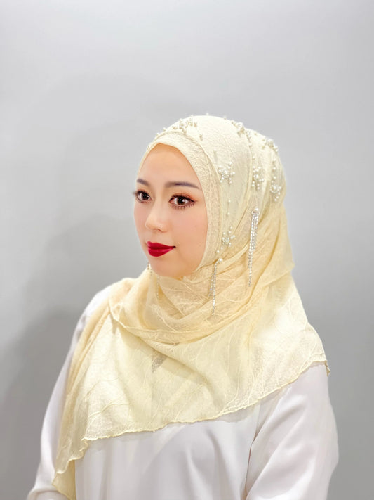 Hijab Jumbai Bunga Islami Abaya Hijab Manik Daun Tekstur Hijab Tudung Wanita Ikat Kepala Muslim Hijab Selendang Segera Turki