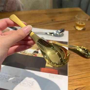 Ins Keluli Tahan Karat Korea Sudu Sup Dapur Rumah Kapasiti Senduk Cermin Emas Perak Pinggan Pinggang Digilap Untuk Peralatan Makan Kopi