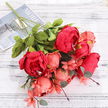 Sejambak Bunga Tiruan Tenvity 13 Kepala Bunga Sutera Peony Gaya Eropah Bunga Plastik Berkualiti Tinggi Aksesori Daisy Palsu