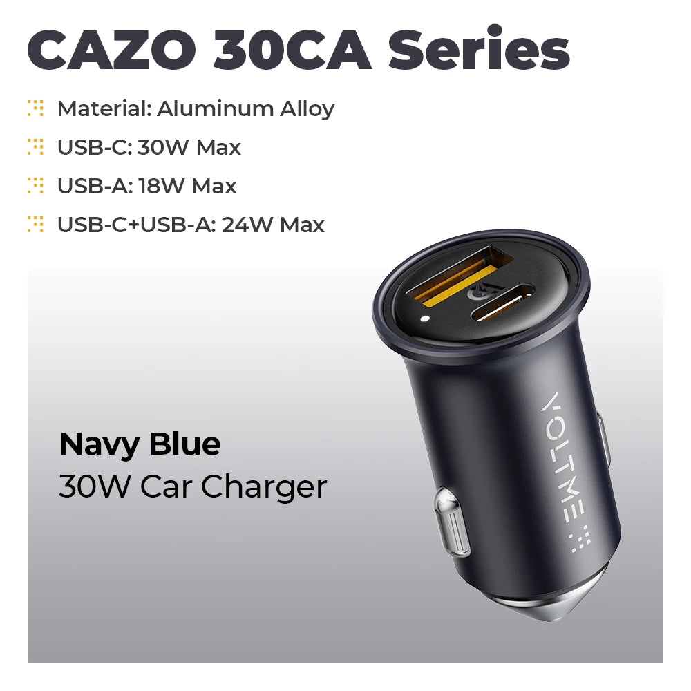 VOLTME 30W Dual USB C Car Charger Type C Car Charger For iPhone 14 Pro max PD Super Fast Charging Adapter For Samsung Galaxy S23