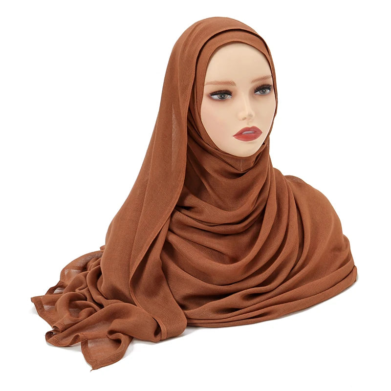 Tudung Muslimah untuk Wanita Selendang Nipis Polos Selendang Femme Musulman Lembut Viscose Rayon Tudung Kepala Serban Islami 200x85cm