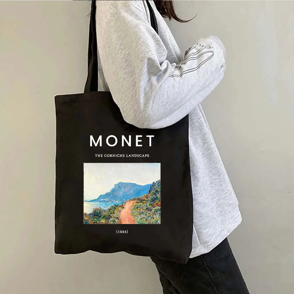 Claude Monet Water Lilies Landscape Watercolor Paintings Shopper Canvas Tote Bag Harajuku Women Shoulder Bag Girl Cotton Handbag