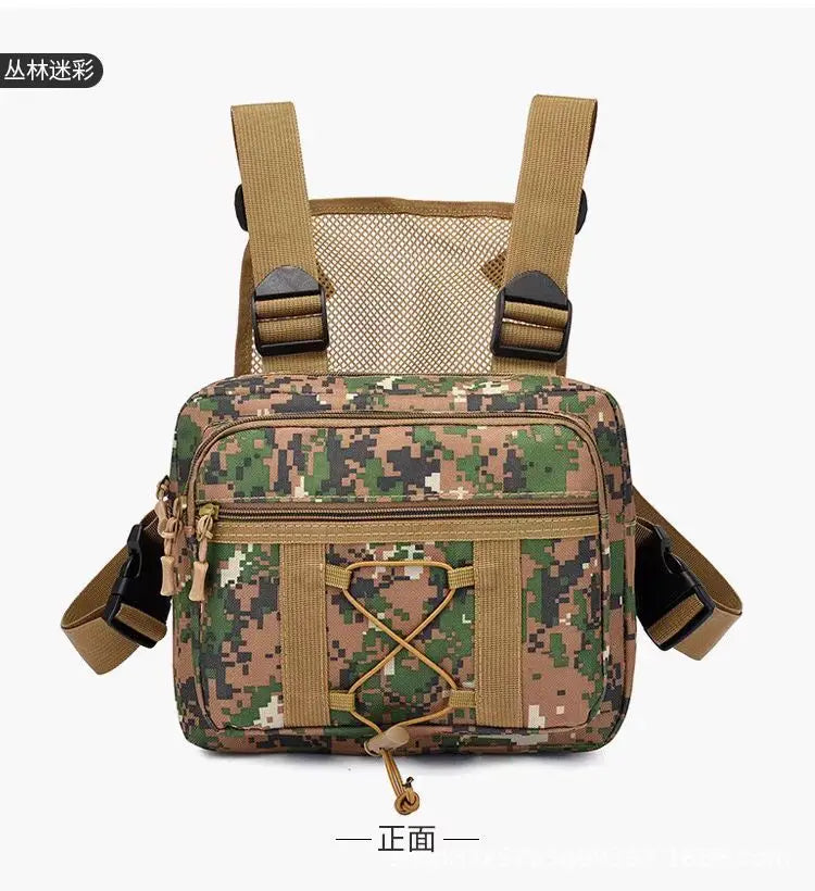 Men Tactics Chest Bag Streetwear Fashion Portable Oxford Vest Bag Multifunctional Double Shoulder Camo Bag for Running Travel
