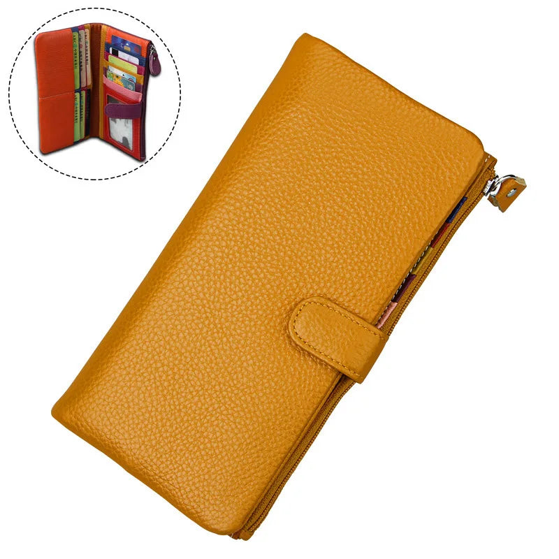 Dompet Wanita Panjang Kulit Tulen Dompet Wanita Zip Dompet Syiling Wanita Berkapasiti Besar Beg Telefon Pemegang Kad Mewah Dompet Wang