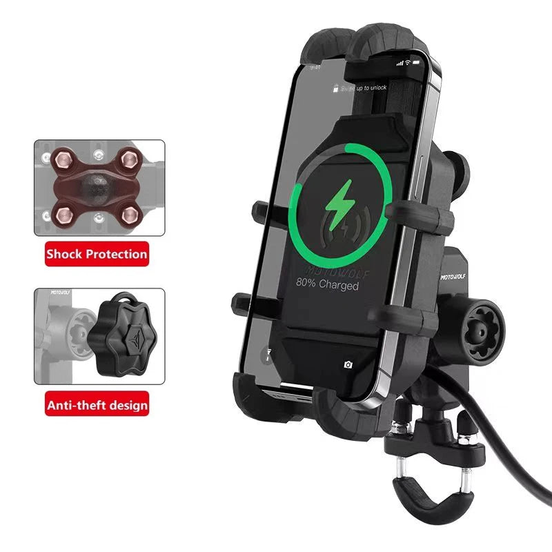 Pemegang Telefon Motosikal Basikal Pendirian Mudah Alih Basikal Pendakap Sokongan Telefon Bimbit dengan Pengecas Wayarles Pengecasan Cepat QC3.0 USB