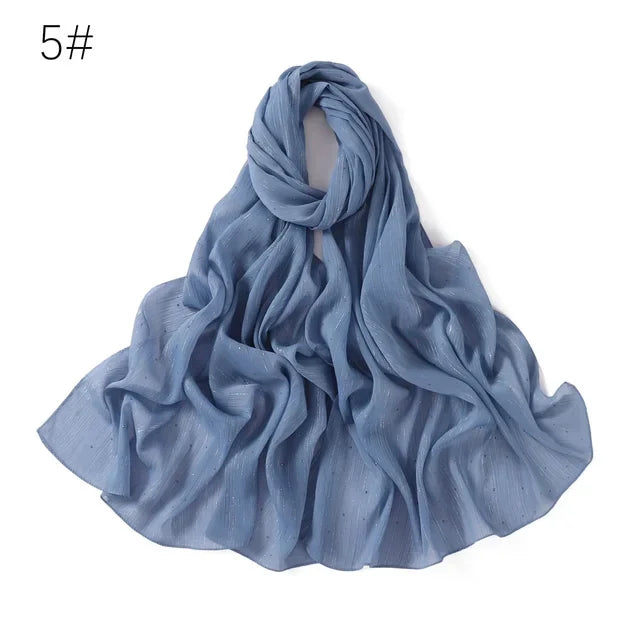 Selendang Lurex Biasa Selendang Berkilauan Berkilauan Wanita Muslimah Hijab Wanita Berkualiti Tinggi Bungkus Mencuri Kedutan Rhinestone Scarves Stoles