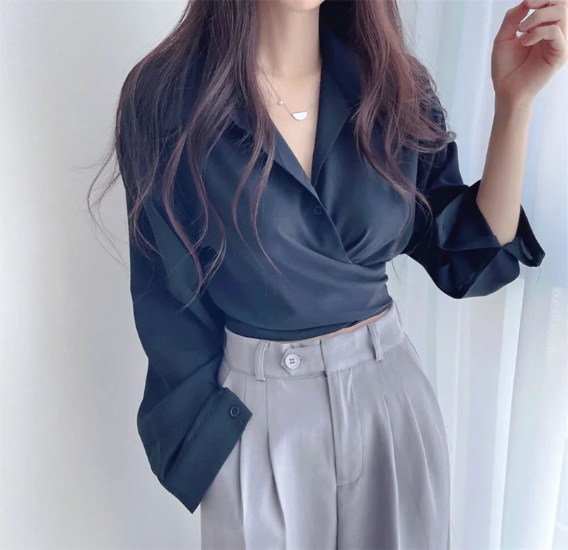 PLAZSON camisas de mujer Autumn Shirts Blouse for Women Long Sleeve Shirt White Shirt OL Woman Solid Blouses Pullover Ladies Top