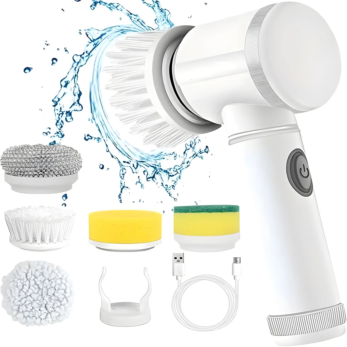 Berus Pencuci Elektrik 5 Dalam 1 Electric Spin Cleaning Scrubber USB Rechargeable Electric Rotary Scrubber Peralatan Rumah Tangga
