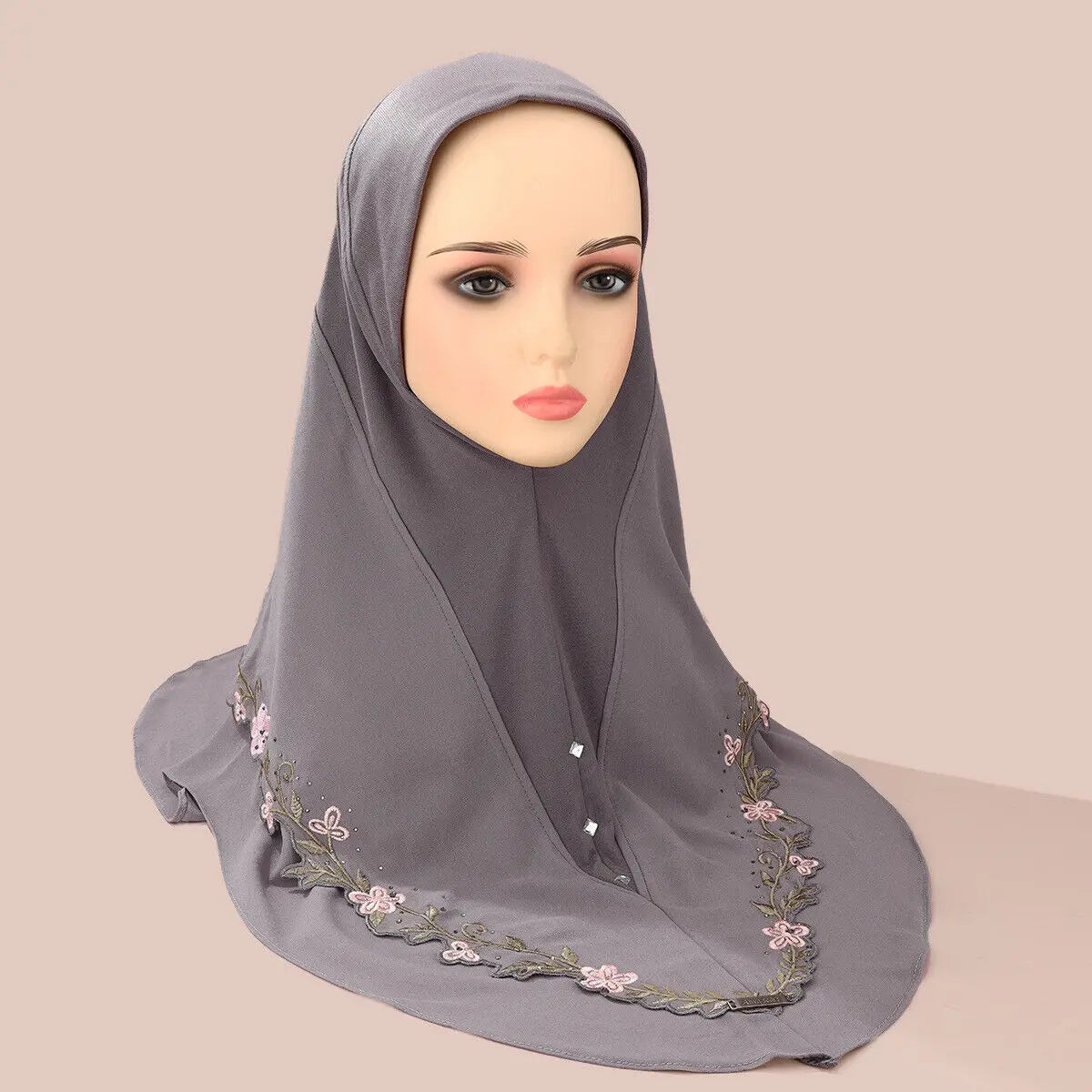 Malaysia Embroidery Floral 2 Layer Hijab Instant Muslim Wear Direct Selendang Islamik Tudung Arab Turban