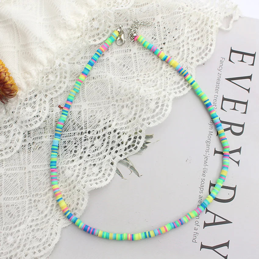 Colorful Beads Necklace Women Summer Korean Handmade Fashion Boho Polymer Clay Choker Pendant Neck Collar Female Beach Jewelry