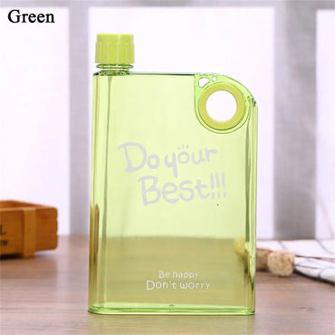 380ML Transparent Flat Water Bottle Plastic Travel Bicycle Drinking Juice Cup Reusable Portable Bottles BPA Free Sport Bottle