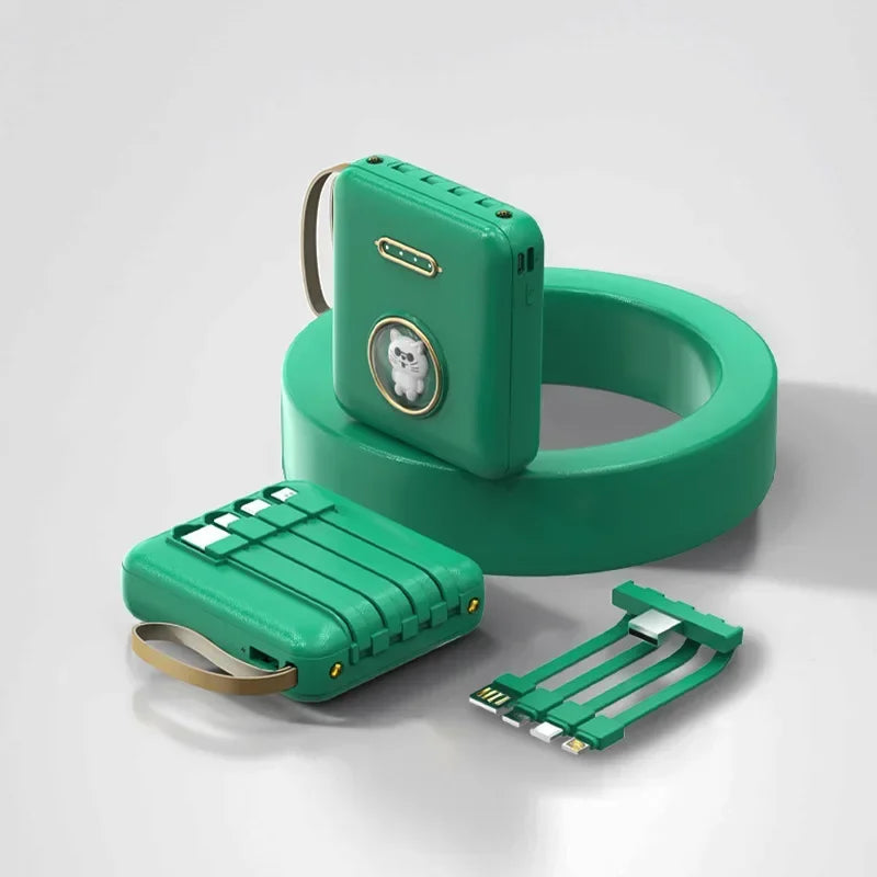 Kabel Terbina Dalam Lovely Mini Portable Ultra Nipis Power Bank dengan Dual LED Light 10000mah 5000mah Keychain Power Bank