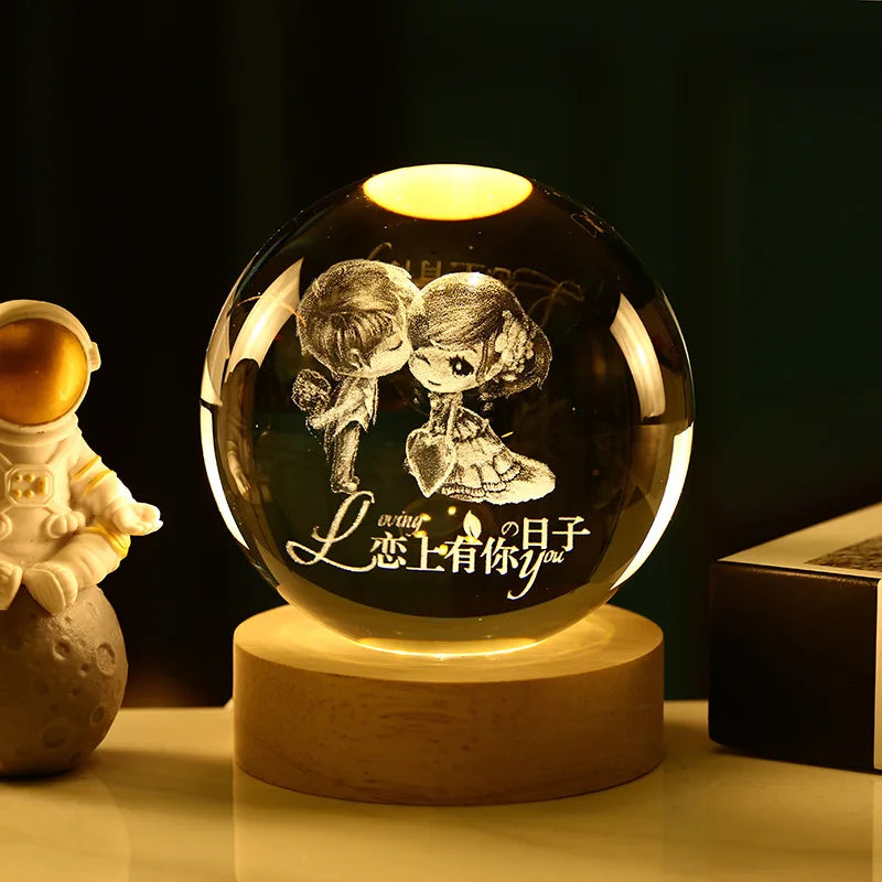 Bola Kristal 3D Kreatif Planet Galaksi Glob Kaca Bola Kristal Bulan Hiasan Desktop Tepi Katil Hiasan Rumah Hadiah Perhiasan Rumah